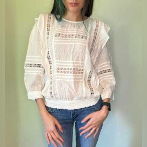 H&M. Women's Cream Crochet Keyhole Blouse. Size 8. - Picture 1 of 13